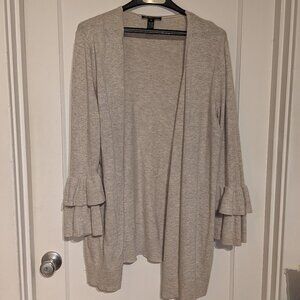 INC Macys XL Oatmeal Ruffled Sleeve, Y2K 2000 Vintage Cabincore Cardigan Coastal